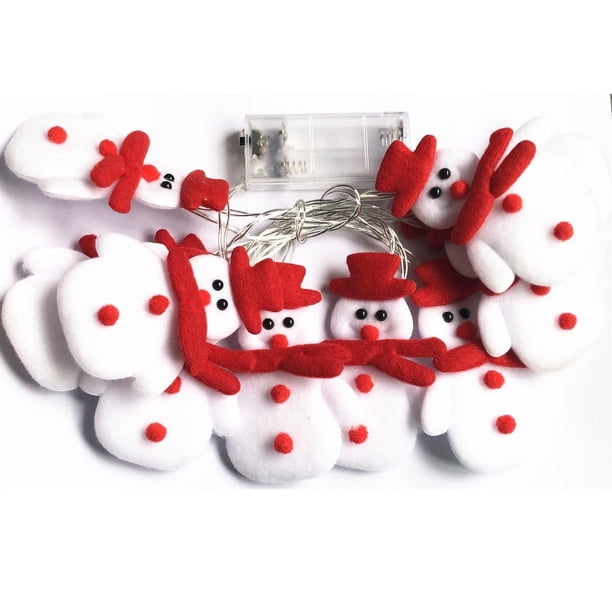 Cadena de luces LED de tela navideña con forma de muñeco de nieve de peluche para decoración de fiestas navideñas y árboles de Navidad