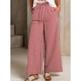 thumbnail image 6 of Woman Palazzo Wide Leg Pants High Waisted Drawstring Summer Fall Lounge Casual Flowy Trousers with Pockets Red XL, 6 of 9