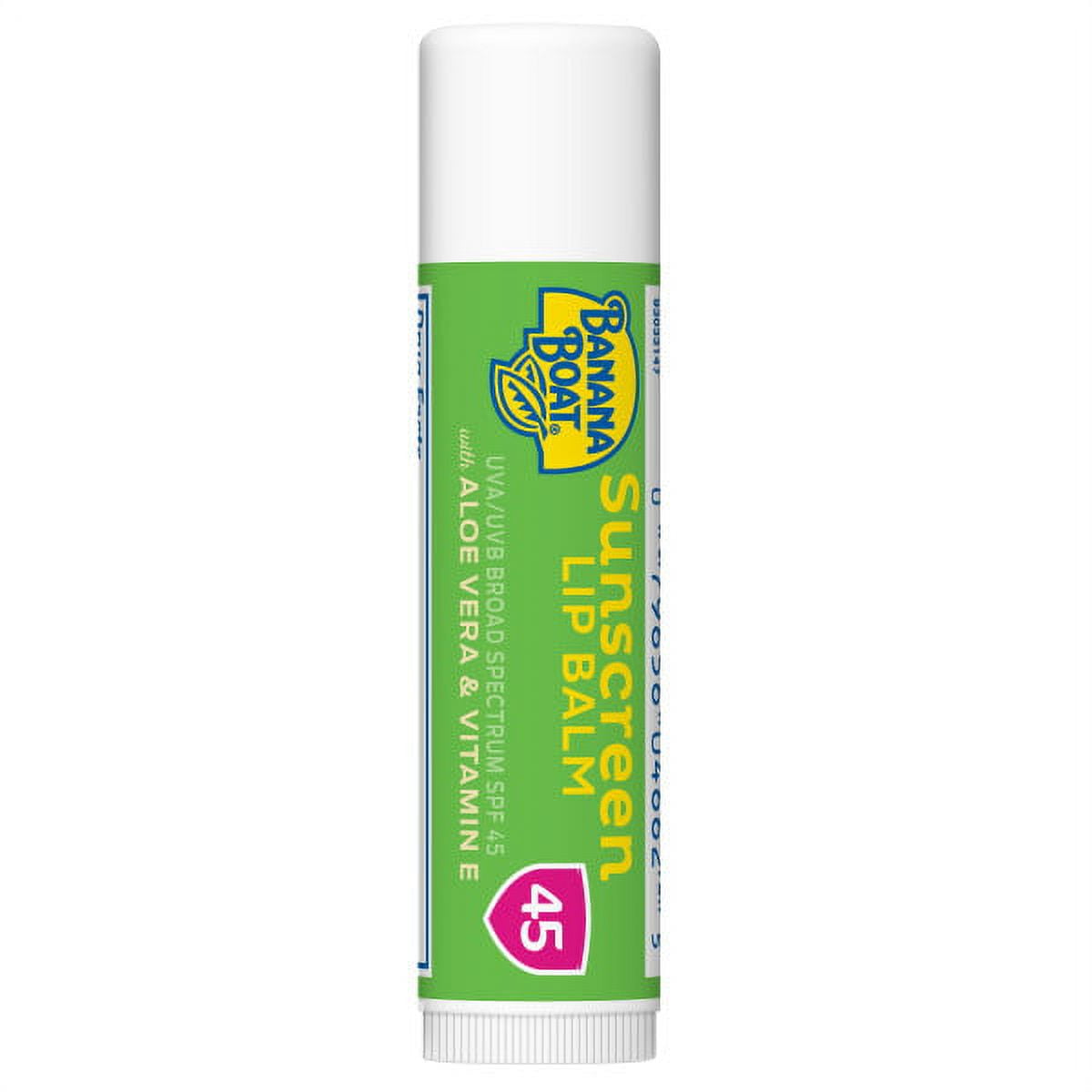 Banana Boat Sunscreen Lip Balm with Aloe Vera and Vitamin E SPF 45 0.15 oz (Pack of 6)