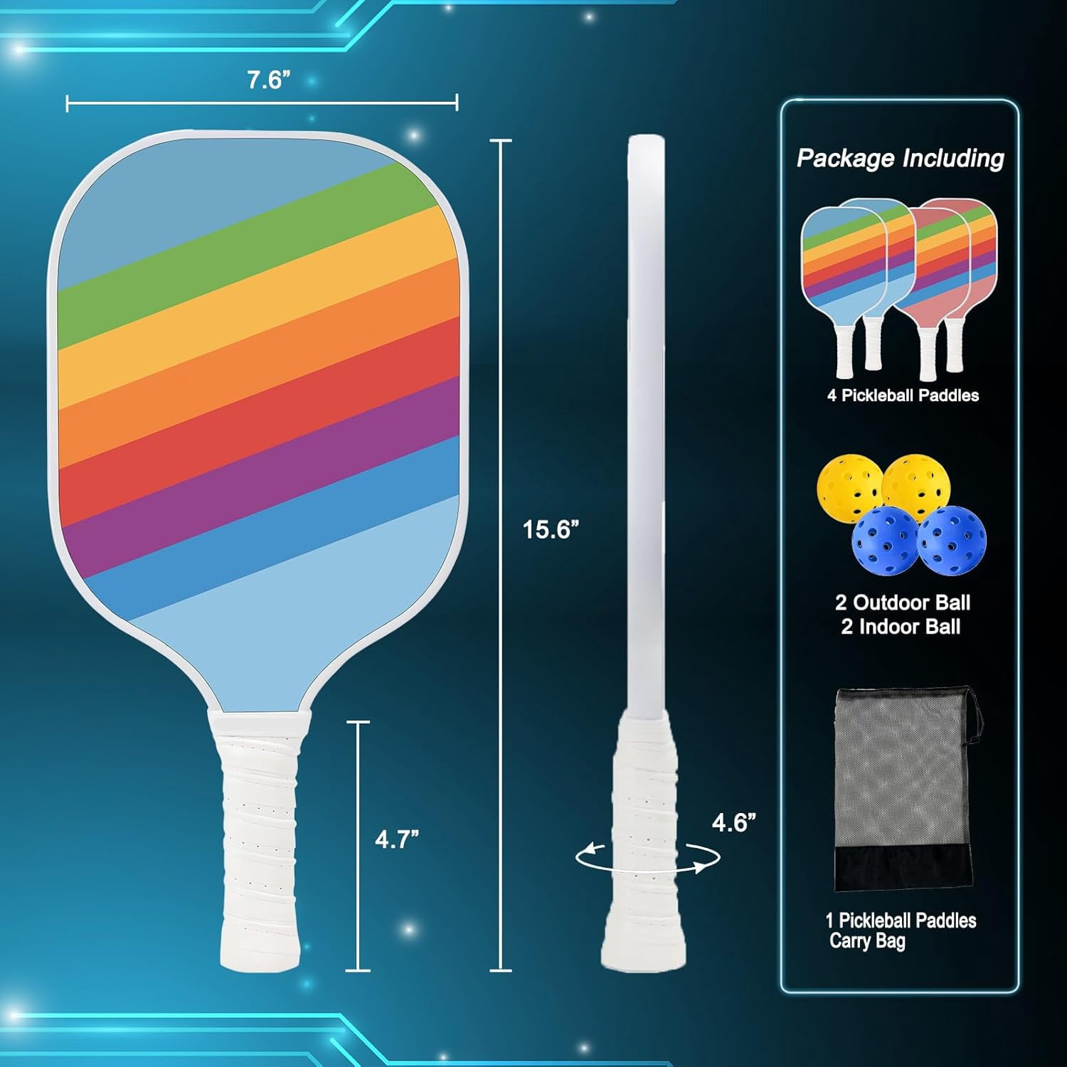Pickleball Paddles Set of 4, Lightweight and Durable Pickleball Set Pickle Ball Rackets Premium Wooden with 4 Balls