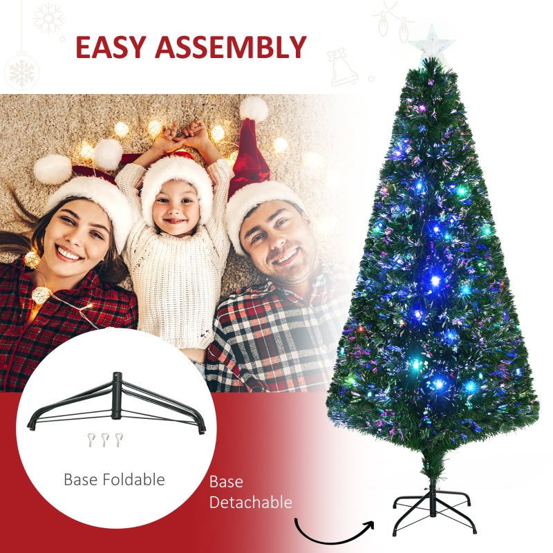 Alvantor Christmas Tree Pre-Lit Douglas Fir with 230 Tips, Fiber Optic & Multi-Color LED Lights 31.5"x31.5"x72" 6ft Green