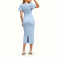 thumbnail image 3 of Women's Puff Sleeve Bodycon Work Dresses Crew Neck Business Casual office Pencil Dress Sky Blue S(S), 3 of 7