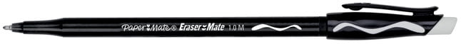 Paper Mate Erasermate Ballpoint Pen, 1 mm Medium Tip, Black Ink/Barrel, Pack of 12