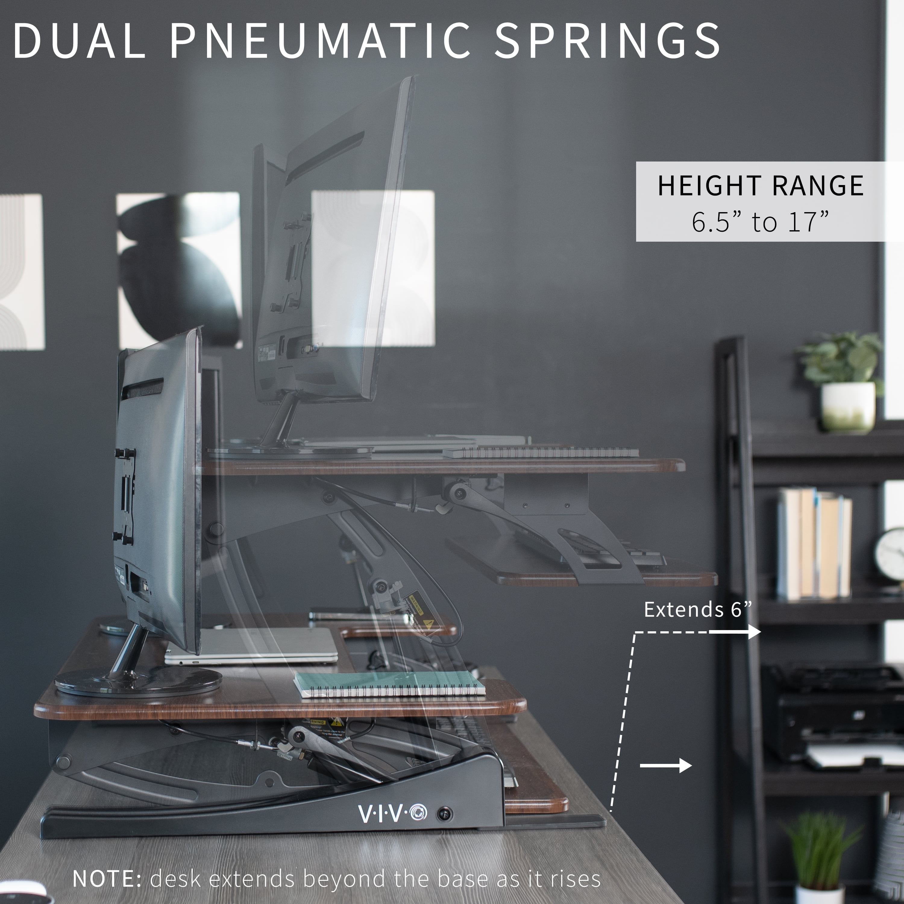 VIVO Dark Wood Height Adjustable Standing Desk Monitor Riser Tabletop Sit Stand