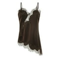 thumbnail image 6 of COMVALUE Lace Trim Camisole Tops for Women Layering Asymmetrical Patchwork Cami Spaghetti Strap Tank (Brown, S), 6 of 9