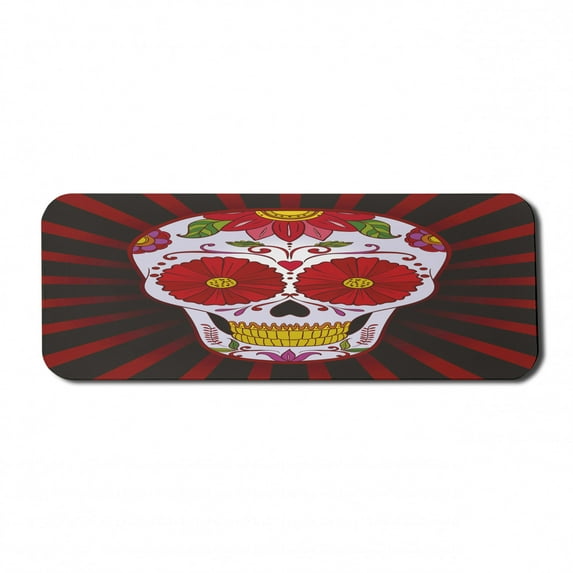 Sugar Skull Computer Mouse Pad, Catrina Inspired Art of Skull Dead Head with Ornate Flowers Remembrance Theme, Rectangle Non-Slip Rubber Mousepad Large, 31" x 12", Multicolor, by Ambesonne