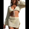 thumbnail image 2 of Traje de Baño de Crochet para Mujer, 2 Piezas, Larga, Top Corto con Lazo Frontal, Minifalda Albaricoque M, 2 of 8