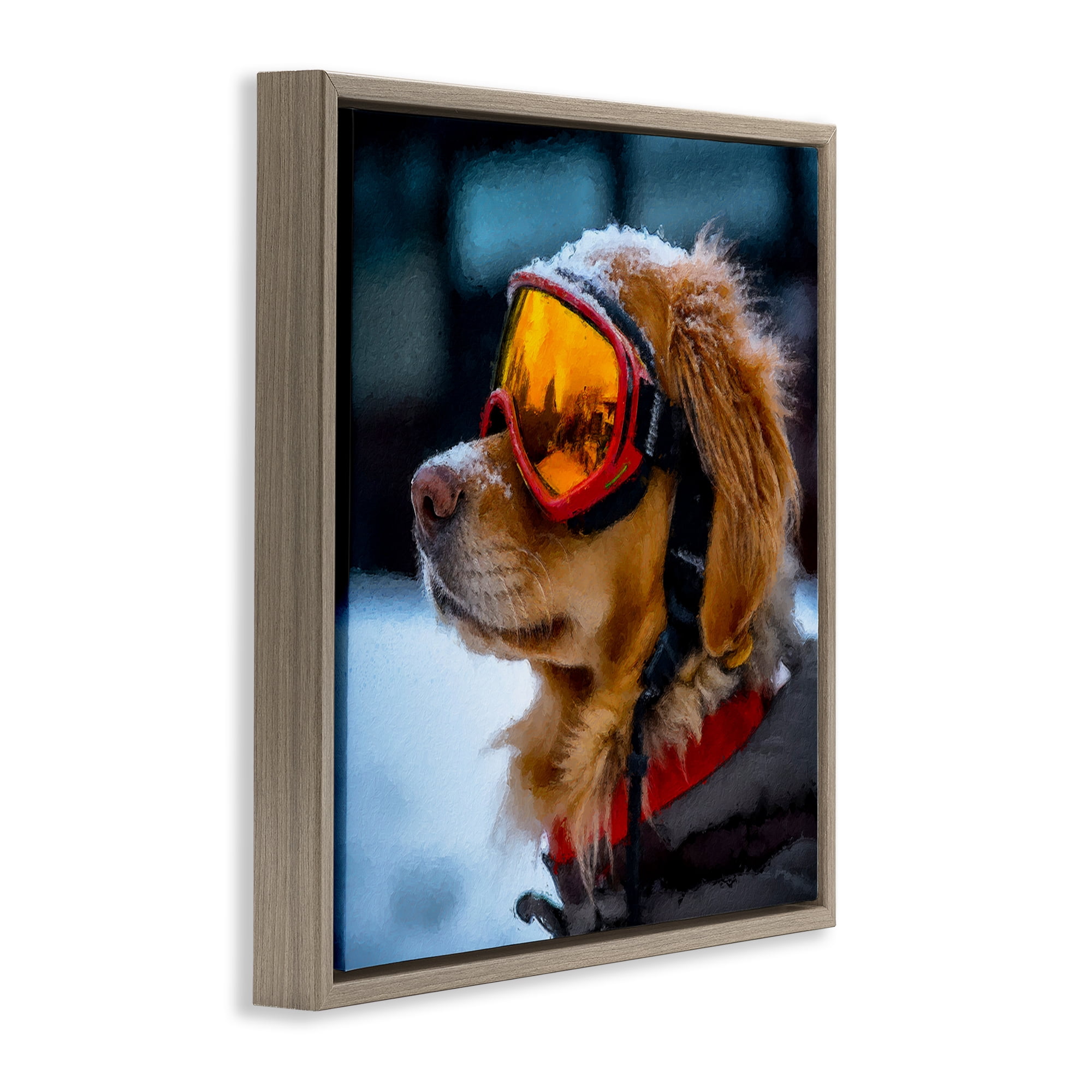 Stupell Industries Ski Goggles Dog Brown Framed Floater Canvas Wall Art, design by Sean Parnell