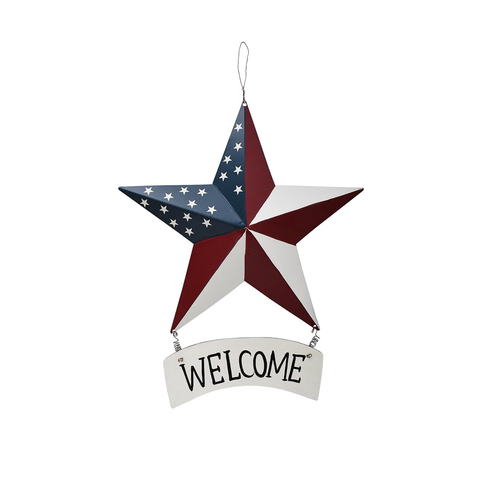 Metal Barn Star Welcome Sign Hanging Decor, Rustic Farmhouse Wall Art for Porch Window Garage, Large Galvanized Star Ornament for Indoor Outdoor Use