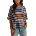 thumbnail image 2 of Byworldtasic Oversized Striped T-Shirts for Women Summer Color Block Short Sleeve Tops Drop Shoulder Boxy Tees, 2 of 8