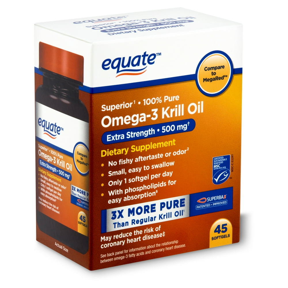 Equate Extra Strength Omega3 Krill Oil Dietary Supplement, 500 mg, 45