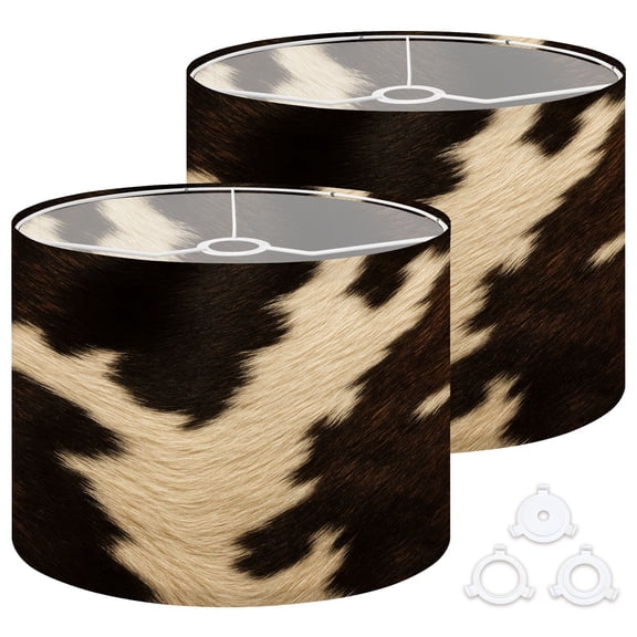 Lamp Shades Set of 2 Easy Assembly Real Cowhide Beautiful white brown cowhide Close up cow Drum Lampshades for Table Lamps Floor Lamps Pendant Light 13"x13"x10" Replacement Lamp Shade