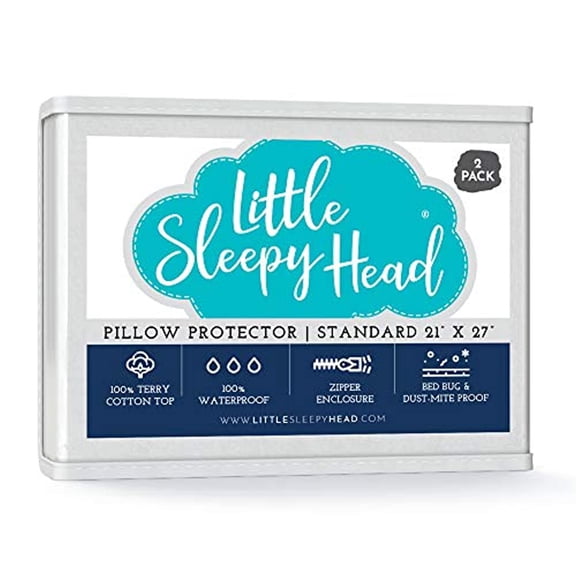 Little Sleepy Head Waterproof Zippered Standard Pillow Protectors Set of 2 Terry Cotton 100 Hypoallergenic Pillow Covers Protect from Moisture 2 Pack 21x27