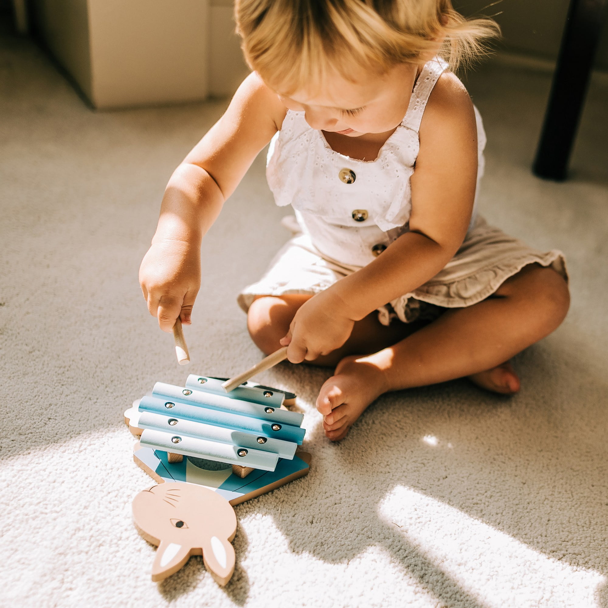 Peter Rabbit: Xylophone - Wooden Musical Instrument Shaped As Peter Rabbit, 2 Drumsticks, Animal Developmental Licensed Toy, Toddler & Kids Ages 3+