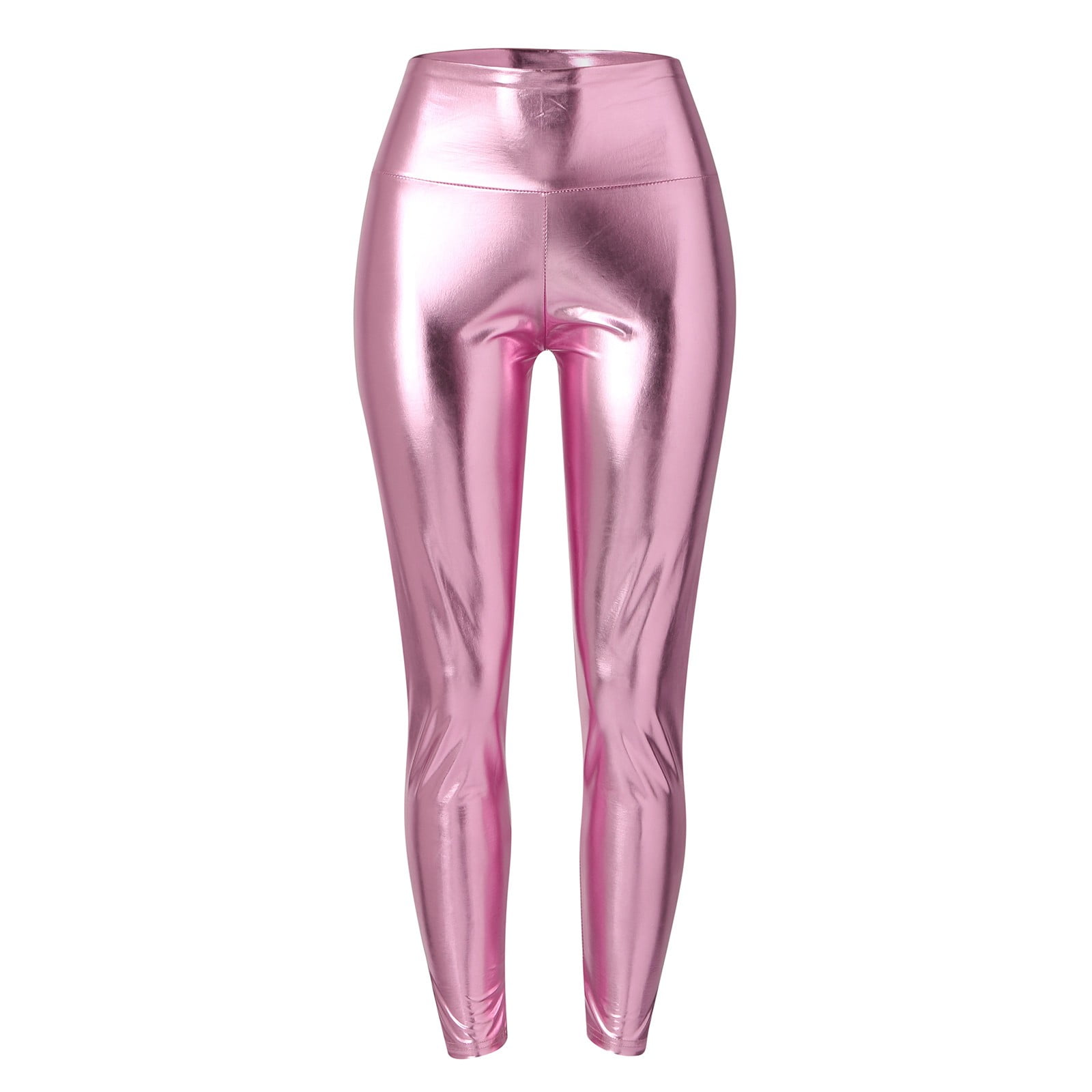 Goindgs Jeggings for Women Pull On Stretchy Faux Leather Sexy High Waisted Solid Color Metallic Tights Yoga Pencil Tight Pink S