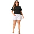 thumbnail image 3 of DARING DIVA Women's Plus Plain Crew Neck Ruffle Short Sleeves Blouse 1X Black, 3 of 6