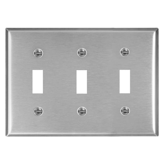 Pack of 2 Airmont Products AP-10423, Stainless Steel Toggle Switch Wall Plates, 3 Gang Standard Size 4.50" x 6.38" Corrosion and Heat Resistant, Unbreakable Metal, Silver Light Switch Cover Panel
