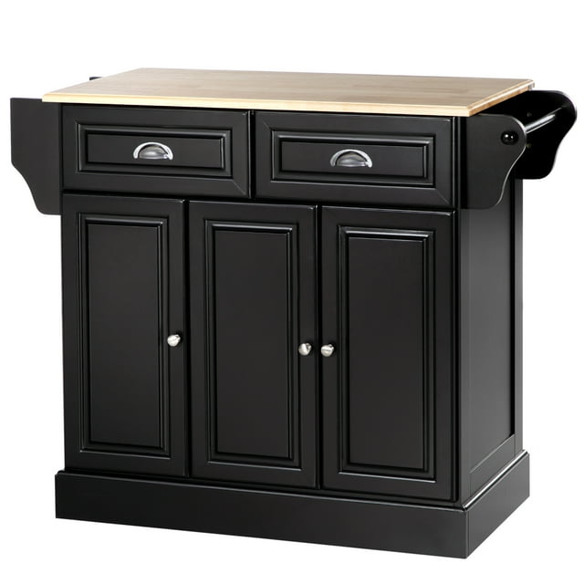 HOMCOM Kitchen Island avec Dessus en Bois de Caoutchouc Chariot de Service de Cuisine Roulant