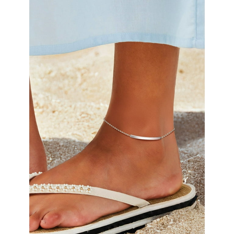 ChainsProMax Womens S925 Sterling Silver Adjustable Anklet, Blank
