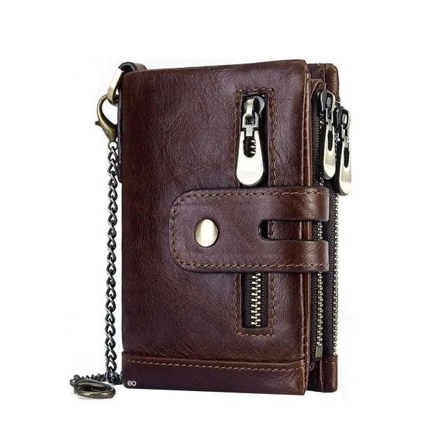 Cartera Rfid Regalo Bloqueo Con Cadena Antirrobo Para Hombre Marrón oscuro