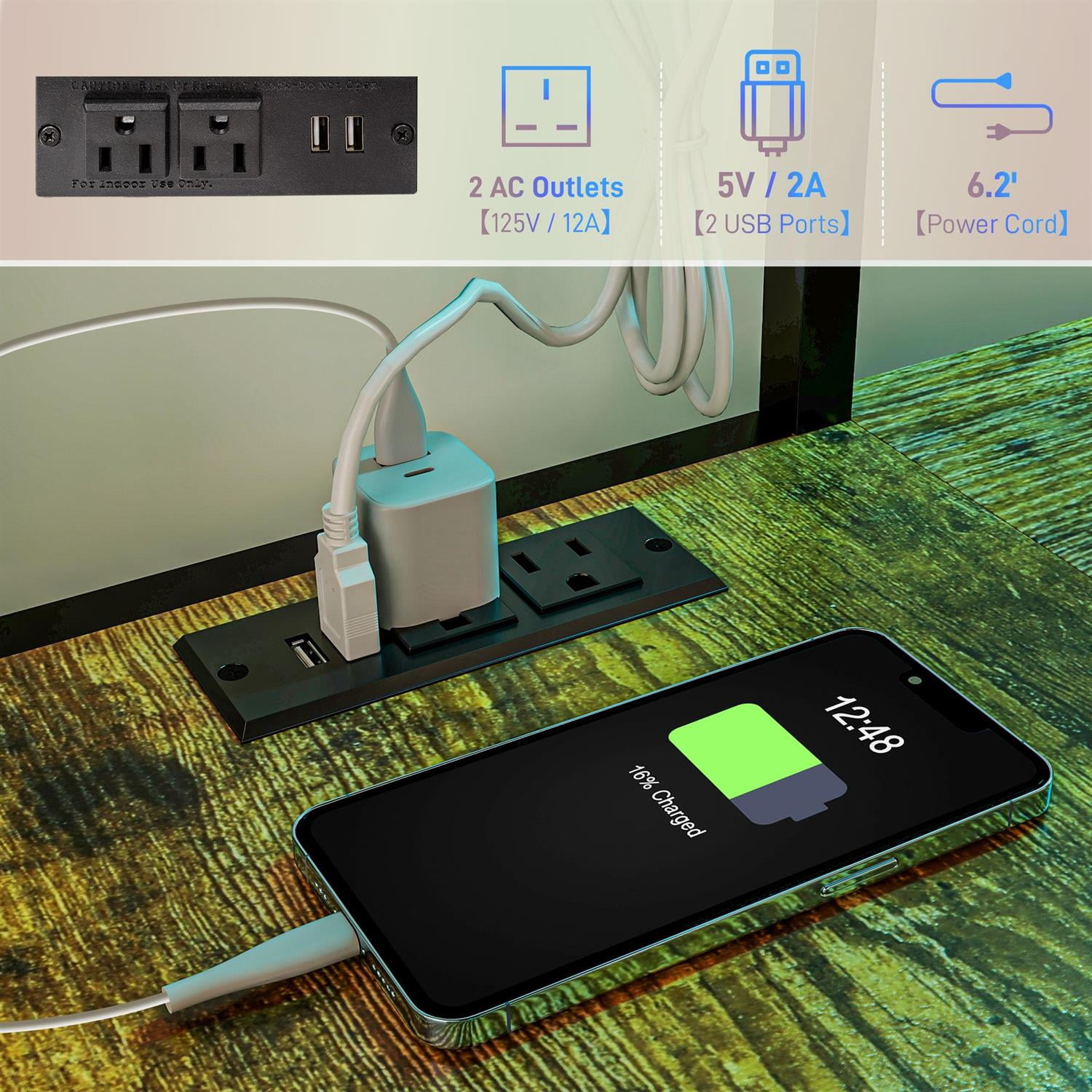 Demi Bonn 78" Modern Metal Frame Loft Bed with Desk and Charging Station, LED Lights, for Teenagers and Guests, Black