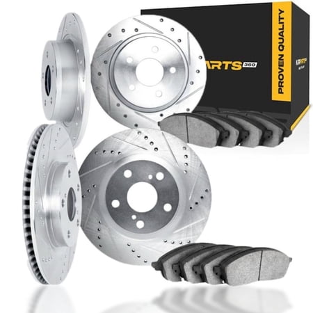 KarParts360 For Kia Forte5 2014 15 16 17 2018 Rotor Set | Silver | Drilled And Slotted | With Brake Pads