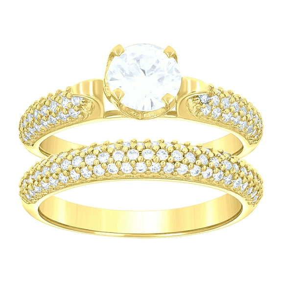14k 14kt Two-Tone Gold Womens Cz Duo Center Stone White Sz7 Wedding Engagement Bridal Set Band Ring