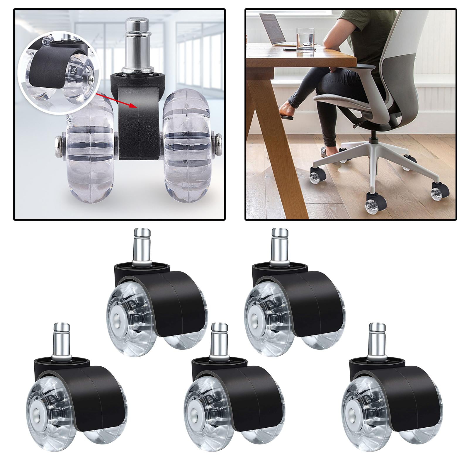 5 Pieces Heavy Duty Swivel Office Caster PU Wheels Set Universal Flooringing Roller, Replacement