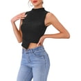 thumbnail image 4 of Top Sin Mangas con Cuello Mock para Mujeres, Brillo, Dobladillo Asimétrico, Blusa M Negra, 4 of 6