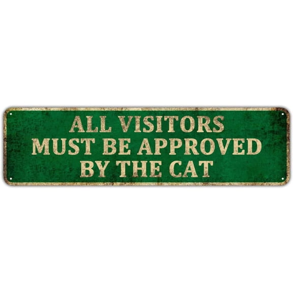 Cat Gifts, All Visitors Must Be Approved By the Cat, 4" x 16" Hanging Tin Sign, Funny Cat Signs, Cat Mom and Dad Gifts, Cat Plaques Home Decor