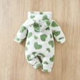 thumbnail image 4 of XDZJLR Kids Boys Girls Onesie Pajamas Flannel Hooded Romper Jumpsuit With Heart Print Lined Outfit Baby Toddler Winter Fall Home Outdoor Play Nightwear Green 3-6 Months, 4 of 9