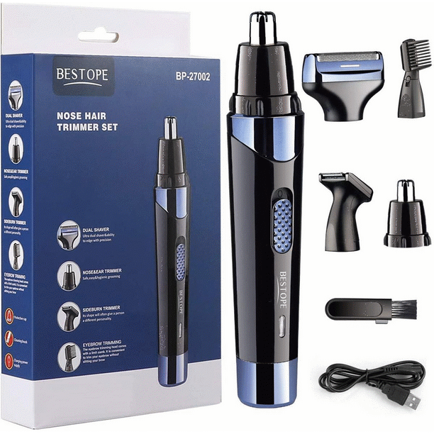 BESTOPE Nose Hair Trimmer 4 in 1 USB Nose Hair Trimmer Rechargeable Nose/Ear  Hair Trimmer Hair Trimmer Nose/Beard Trimmer Eyebrow Trimmer Water  Repellent with USB Cable for Men (Blue) 