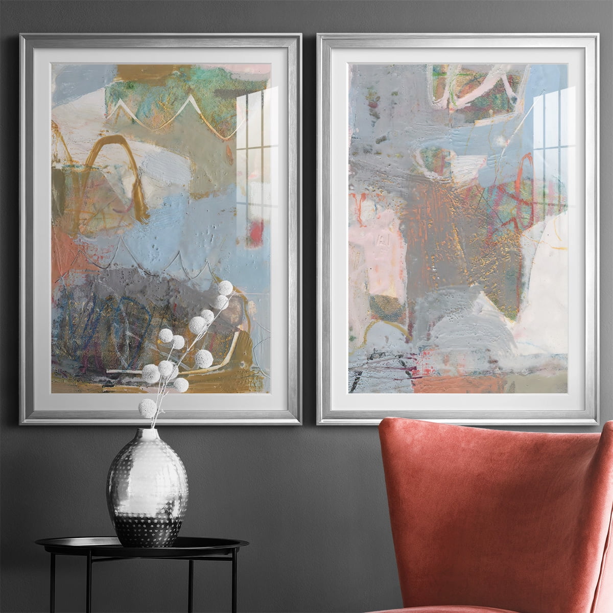 Wexford Home Minim I Premium Framed Print, 26.5" x 36.5" - Ready to Hang, Silver (Set of 2)