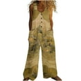 thumbnail image 2 of AUNVITO Women's Vintage Printed Sleeveless Summer Jumpsuit with Button Pockets, Casual Romper Round Neck Loose Fit, 2 of 7