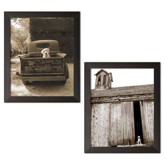 Gango Home Decor Country-Rustic Barnyard Dog & Get Out of Dodge by Jim Dratfield (Ready to Hang); Two 11x14in Black Framed Prints