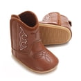 thumbnail image 6 of GYRATEDREAM Baby Boys Girls Western Cowboy Boots Infant Moccasins High Top Booties Toddler Soft Sole Non-Slip First Walker Crib Shoes Brown for 0-18M, 6 of 8