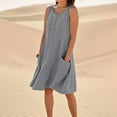 thumbnail image 5 of Lovskoo Sleeveless Dresses for Womens 2025 Beach Cotton Linen Solid Color Dresses with Pockets Casual Flowy Midi Dress Gray, 5 of 9