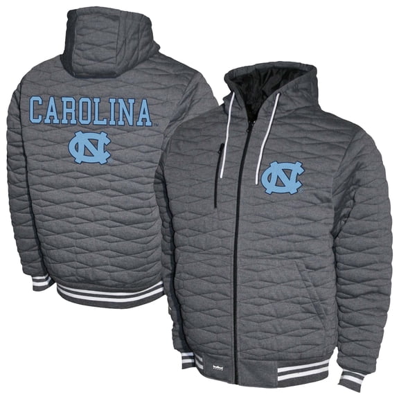 Men's  Gray North Carolina Tar Heels Quilted Full-Zip Hooded Jacket