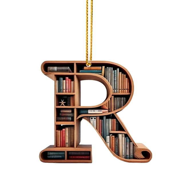 Hangs Cute Double Print Christmas Pendant 2D Acrylic for Bookshelf English Letter Modeling J~R 1 Piece Decorative Ornament