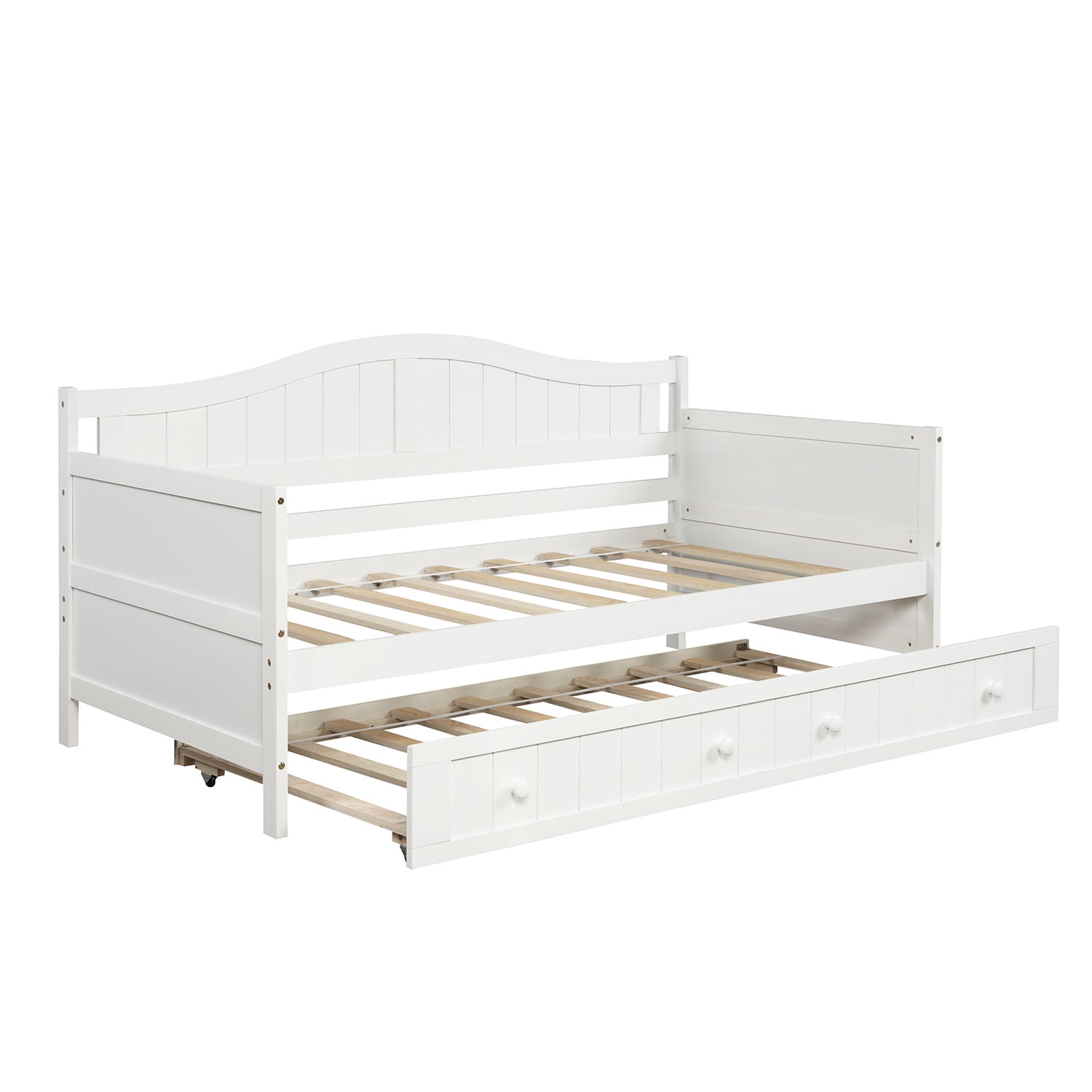 Gewnee Solid Wood Twin Size Daybed with Trundle for Kids Bedroom,White