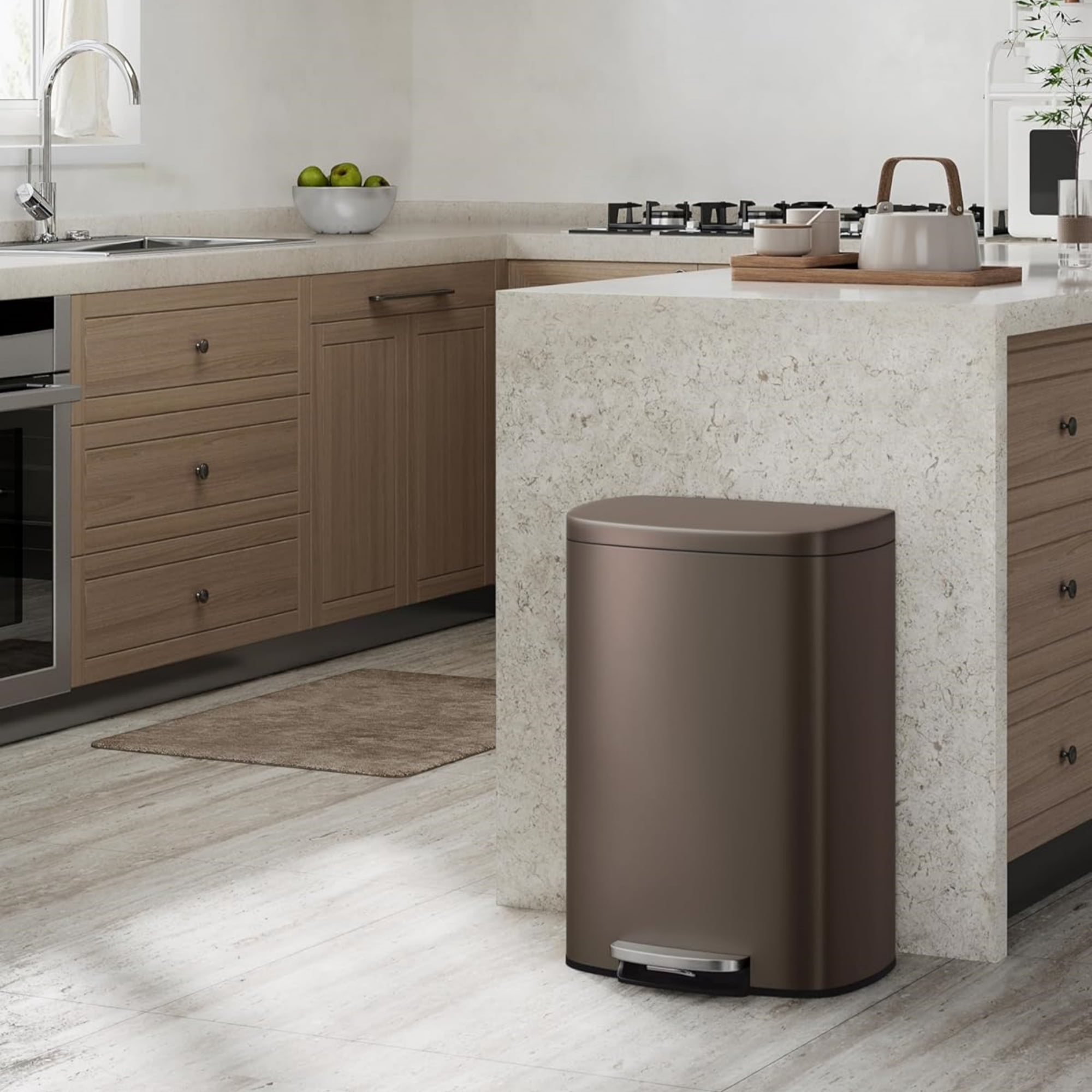 Garvee 13.2 Gallon Stainless Steel Kitchen Trash Can with Lid, 1 Inner Bucket, Brown