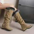 thumbnail image 6 of Mostsola Hidden Wedge Snow Boots for Women Suede Furry Lined Knee High Boots Slouchy Mid Calf Boots, 6 of 9