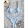thumbnail image 4 of ZAFUL for Women Swimwear Ribbed High Leg Underwire Bikini Swimsuit Light Blue M, 4 of 7