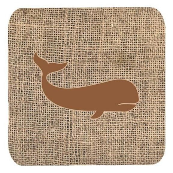 Whale Burlap And Brown Foam Coasters, Set Of 4