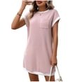 thumbnail image 2 of Warop Women's Casual Dress, Solid Color Round Neck with Color Block Short Sleeve and Pocket, Summer Short Length for Daily Wear and Outdoor, 2 of 8