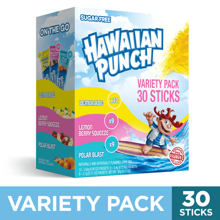 Hawaiian Punch Powder Drink Mix Variety, Lemonade, Lemon Berry Squeeze, Polar Blast, Sugar-Free, 30 Count