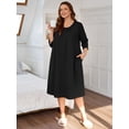 thumbnail image 2 of SHOWMALL Women's Plus Size Nightgown with Pockets Soft 3/4 Sleeve Pleated Crew Neck Sleep Dress Loose Lounge Sleepwear, 2 of 7