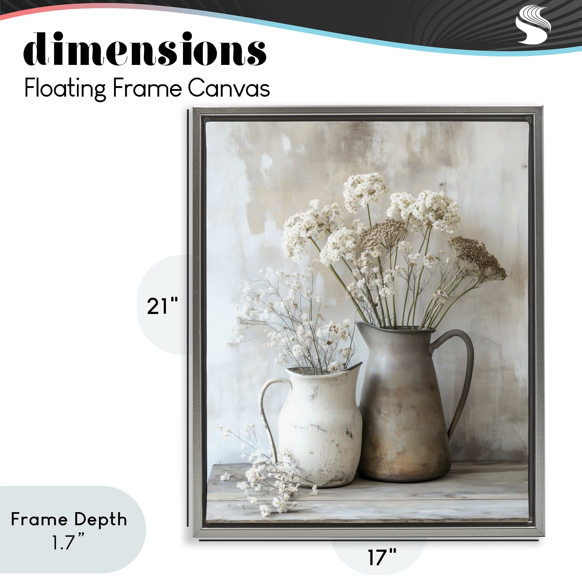 Stupell Industries Rustic Flower Arrangement in Pitchers Gray Framed Floater Canvas Wall Art, design by Creative Studio