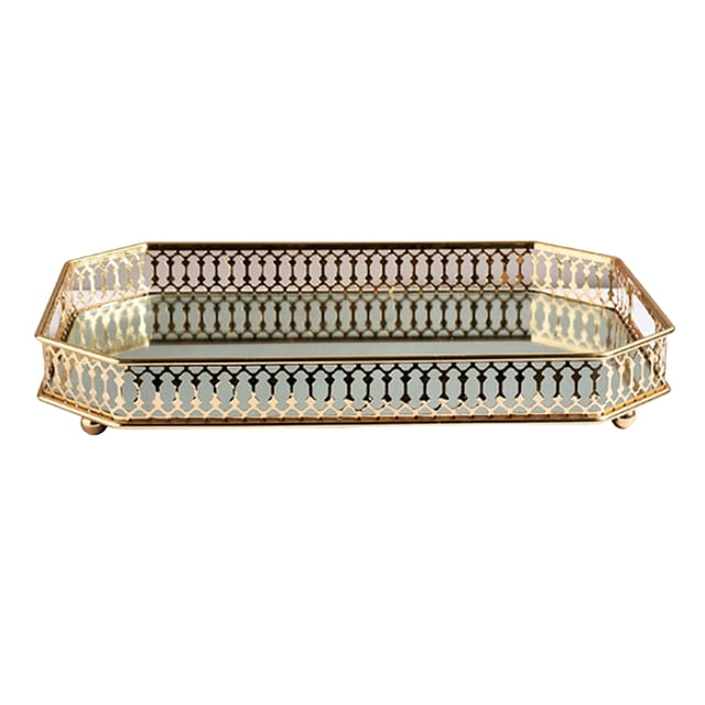 GROWTH TANK Retro Mirrored Vanity Tray Jewelry Perfume Earring Tray Decor Storage Golden