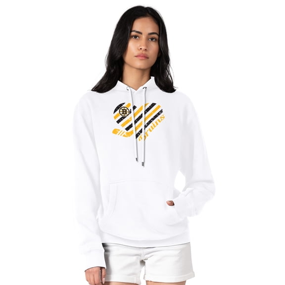 Women's G-III 4Her by Carl Banks  White Boston Bruins Heart Pullover Hoodie